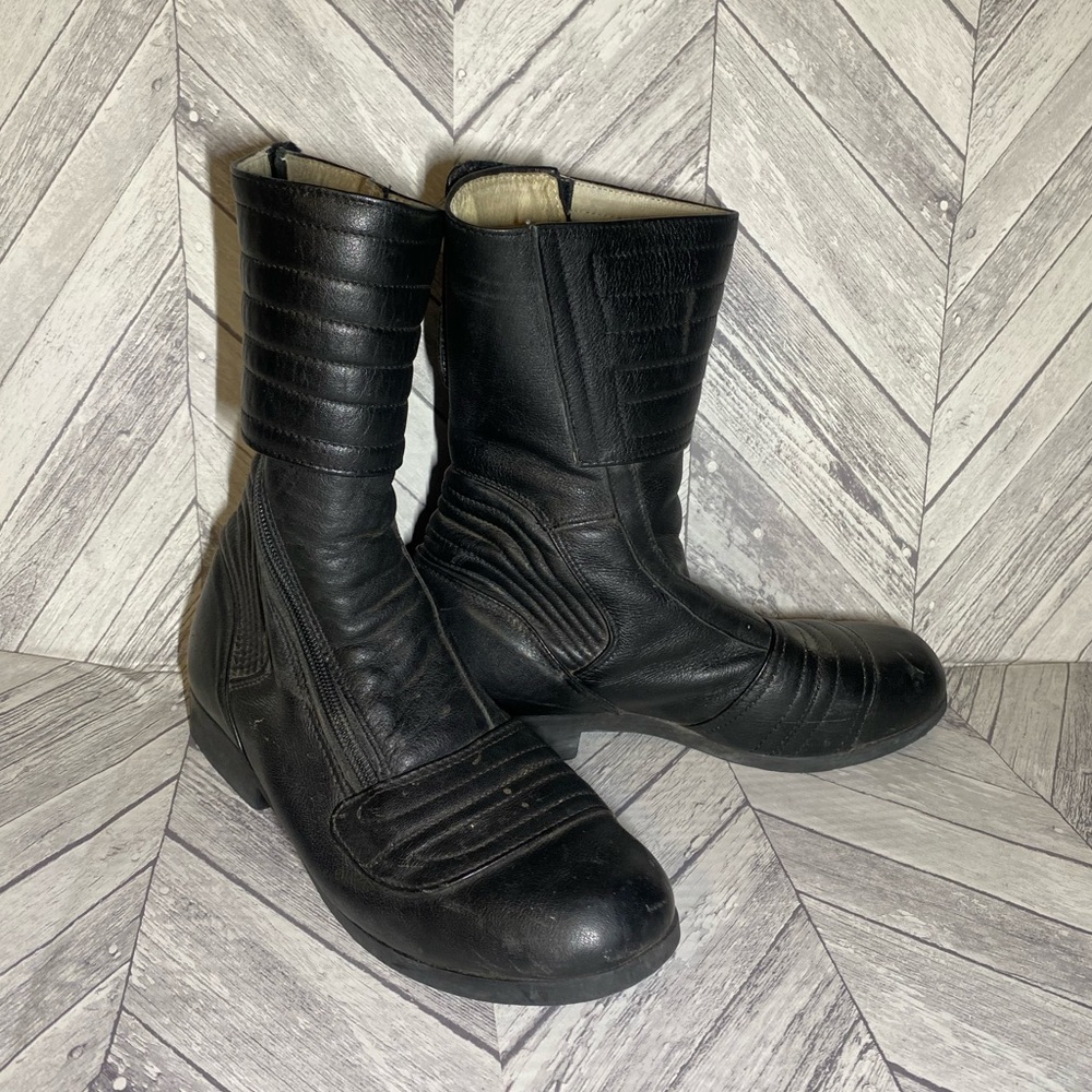 VINTAGE FIELDSHEER LEATHER MOTORCYCLE BLACK BOOTS SIZE 8